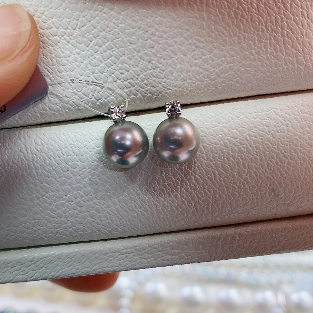18K金镶嵌耳饰海水珍珠7.5-8