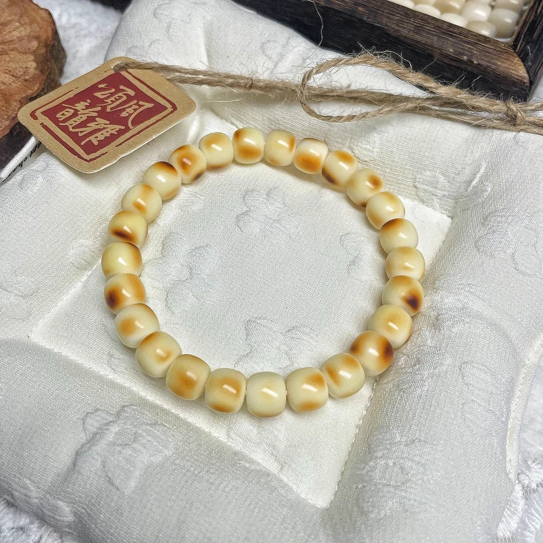 正品天然白玉菩提『非菩提根』炭烧文玩桶珠手串情侣绕指柔