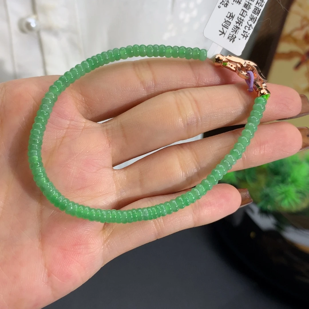 未镶嵌手串翡翠卡3.9胶润绿算盘手串
