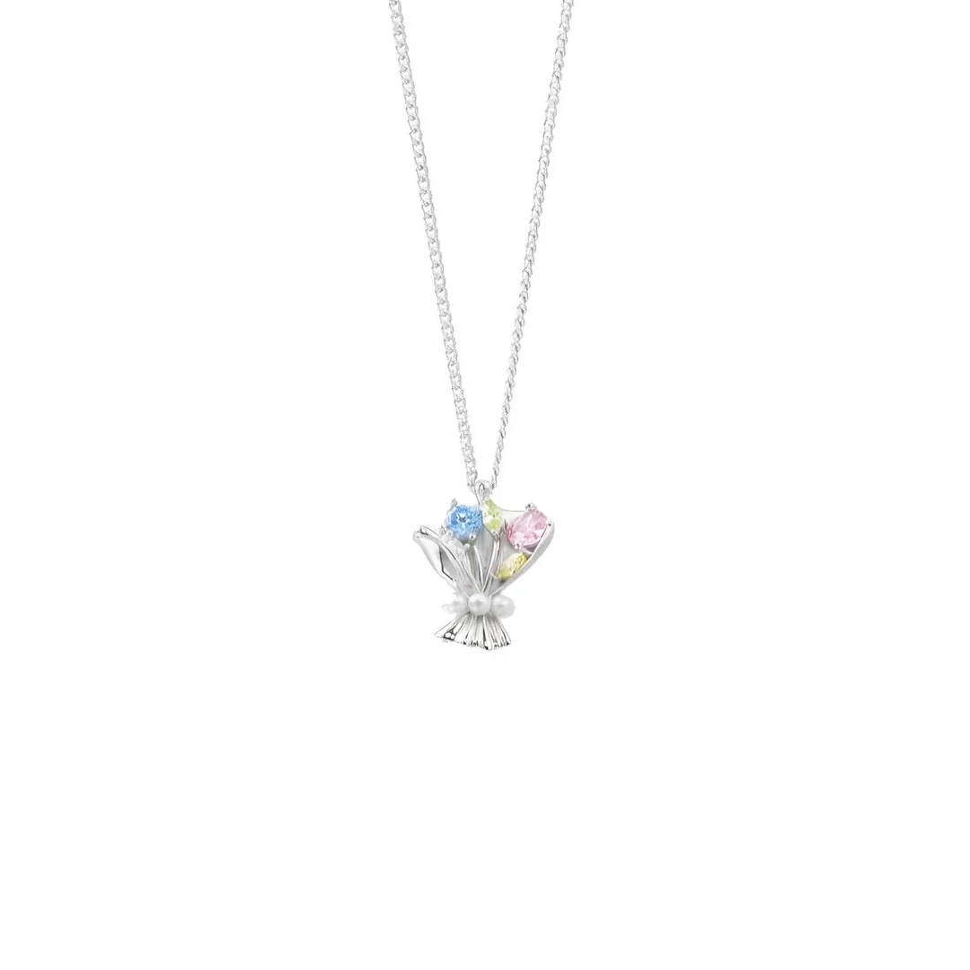 坠链均925银锆石 925纯银花束珠珠项链轻奢百搭浪漫感项链