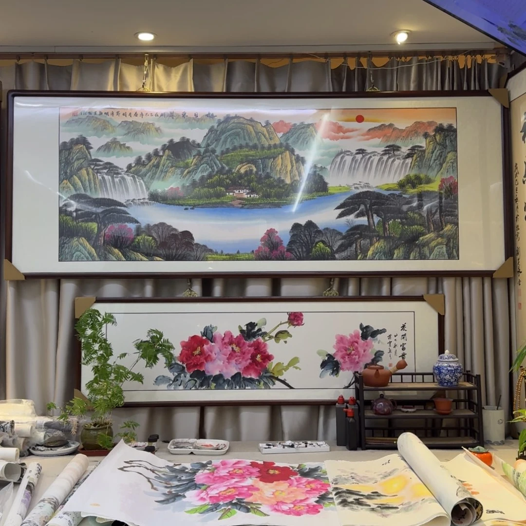 国画六尺旭日东升画框225×85