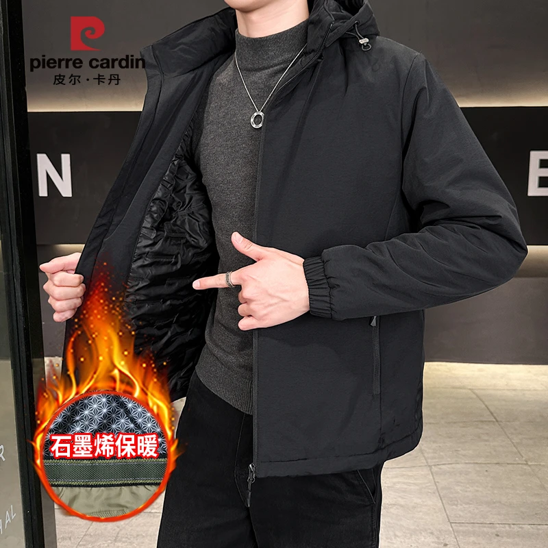 皮尔卡丹冬季羽绒棉服加厚保暖外套时尚百搭外套保暖抗寒连帽外套