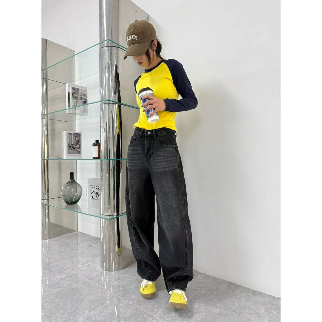 9990黑色加绒 秋冬新款加绒方形口袋水洗无弹软牛仔老爹堆堆裤