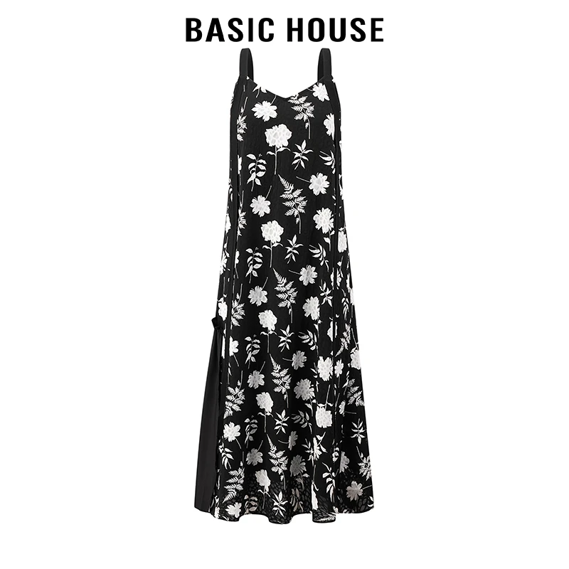 百家好/Basic House花朵系绳吊带裙女法式气质2024年长裙夏季新款