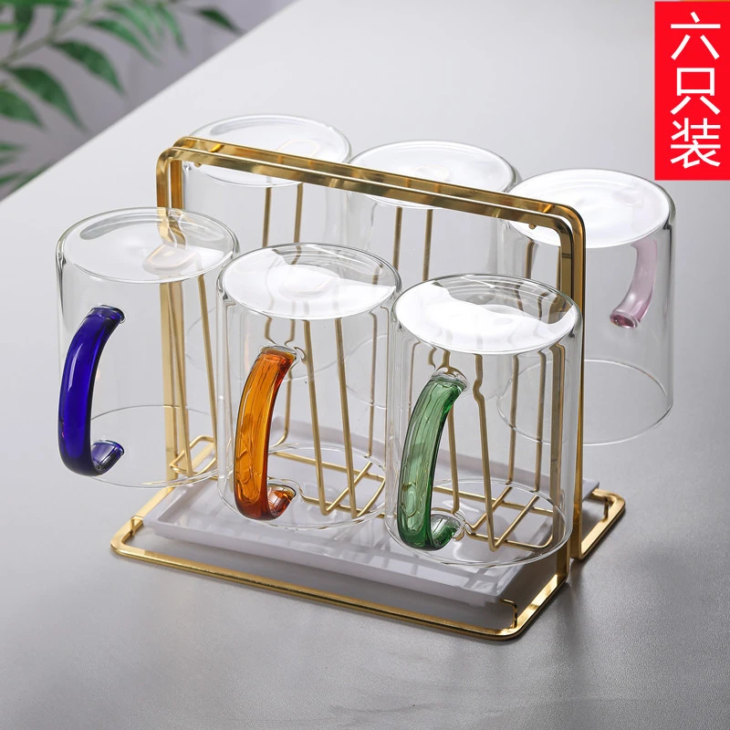 玻璃杯带把耐高温泡茶杯子家庭喝水杯牛奶杯家用客厅绿茶杯具套装