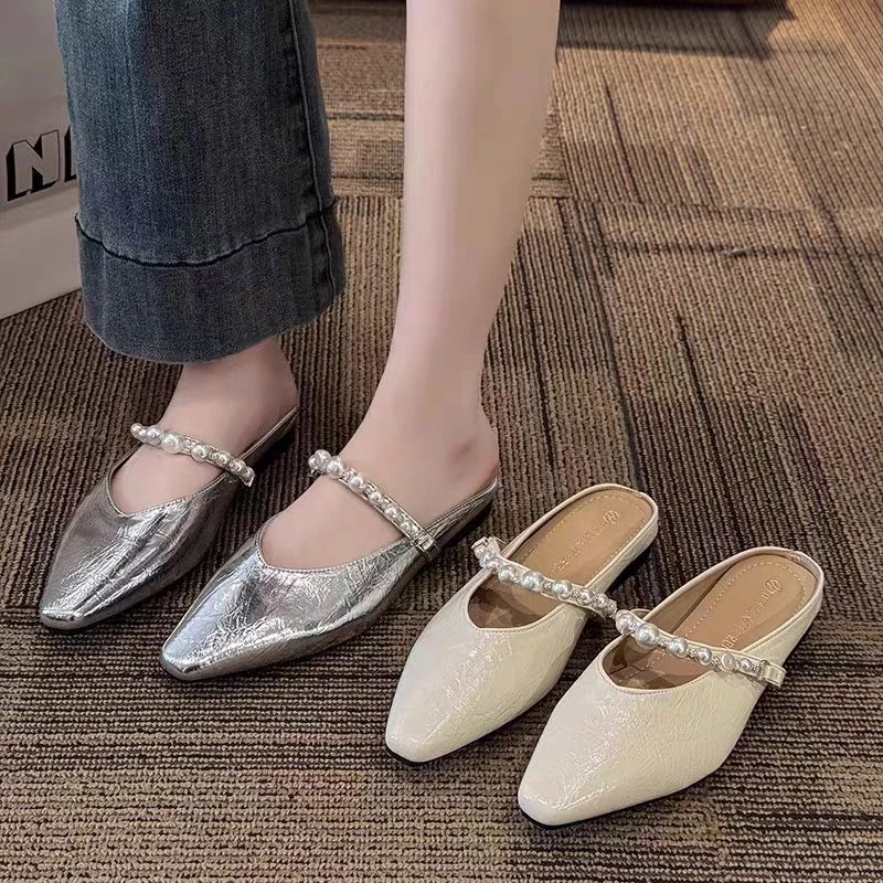 厚底包头半拖鞋女夏外穿2025新款银色凉单鞋玛丽珍凉拖鞋Z602