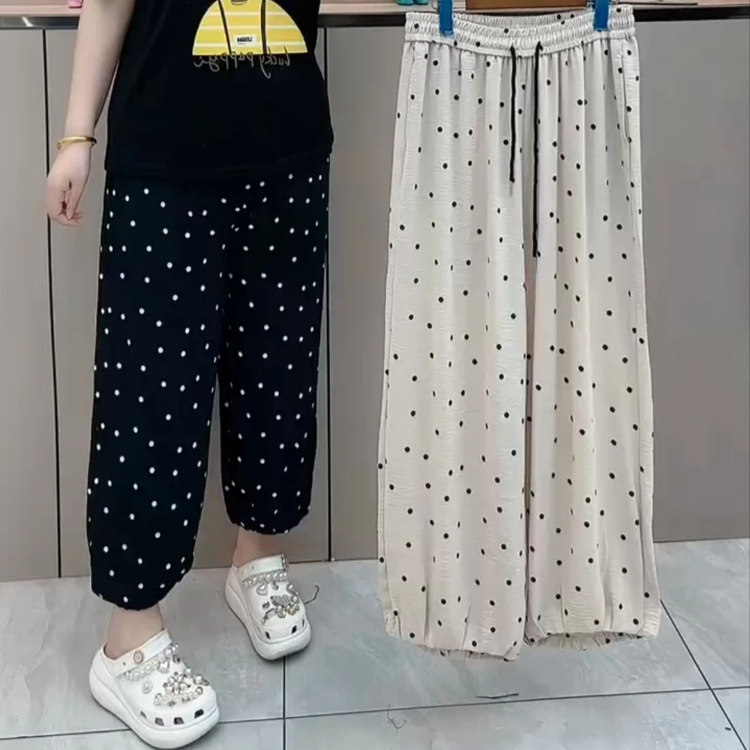大码女装夏季薄款波点灯笼裤女高腰显瘦宽松休闲百搭5752