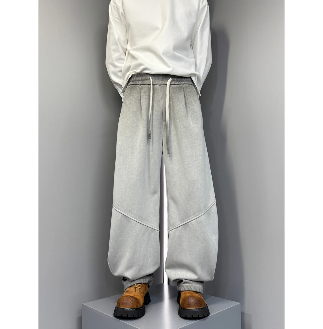 早秋新款美式渐变休闲裤高级感水洗扎染运动卫裤宽松直筒阔腿裤男