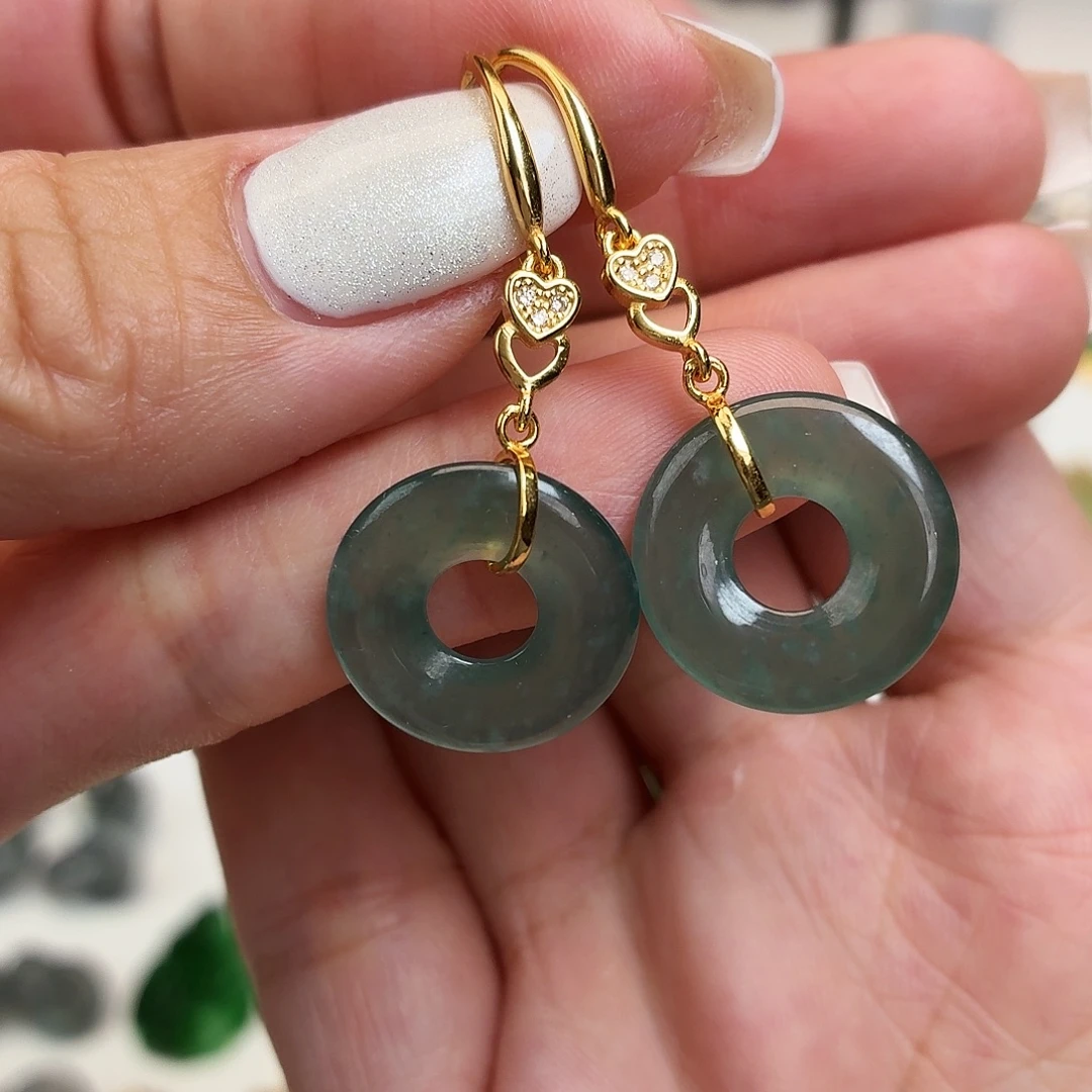 翡翠银S925镶嵌耳饰耳钩款