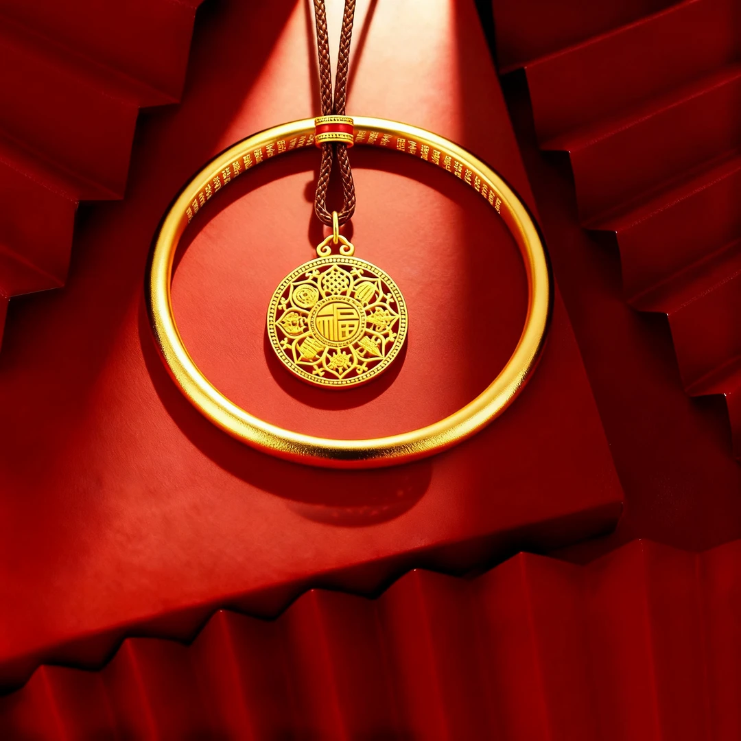 铜合金手镯 【八宝福罗盘项链+8mm泥鳅背手镯两件套】时尚百搭ZH095