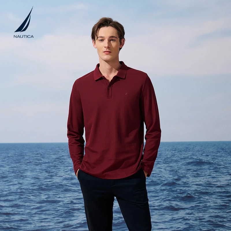 NAUTICA/诺帝卡男装25秋季新品珠地亲肤透气休闲打底POLO衫KE5301