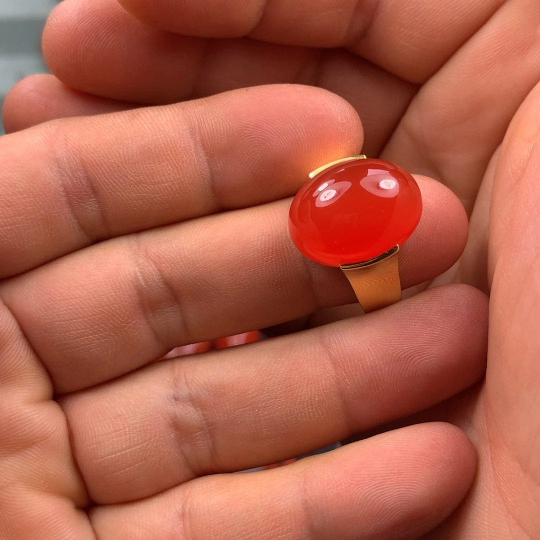 南红玛瑙戒指18K金镶嵌清*