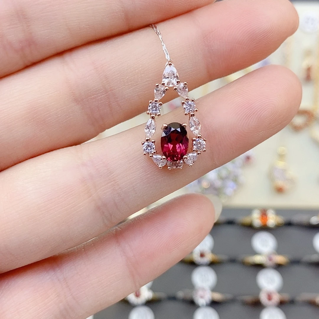 银S925镶嵌吊坠(不含链)石榴石（紫牙乌）