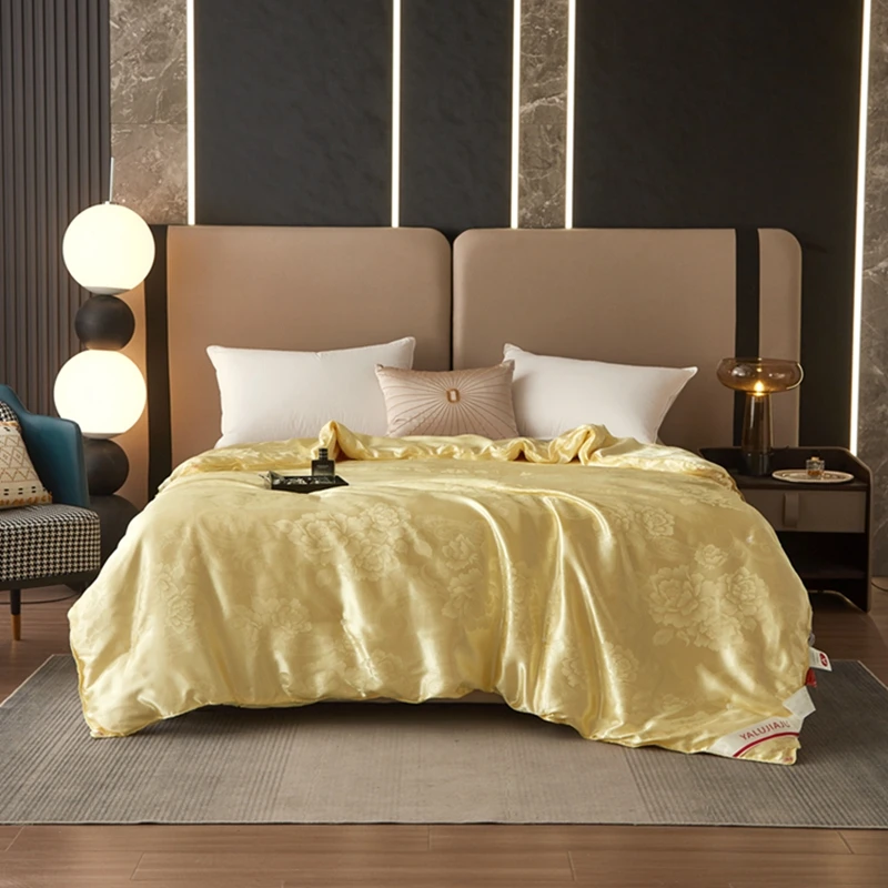 【寝夫人】专柜贡缎提花手工订花黄金蚕丝被