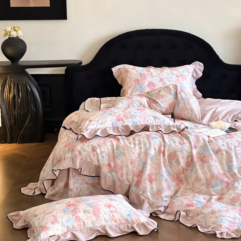 【木耳花边】2025新款活性生态磨毛法式韩版蝴蝶边四件套