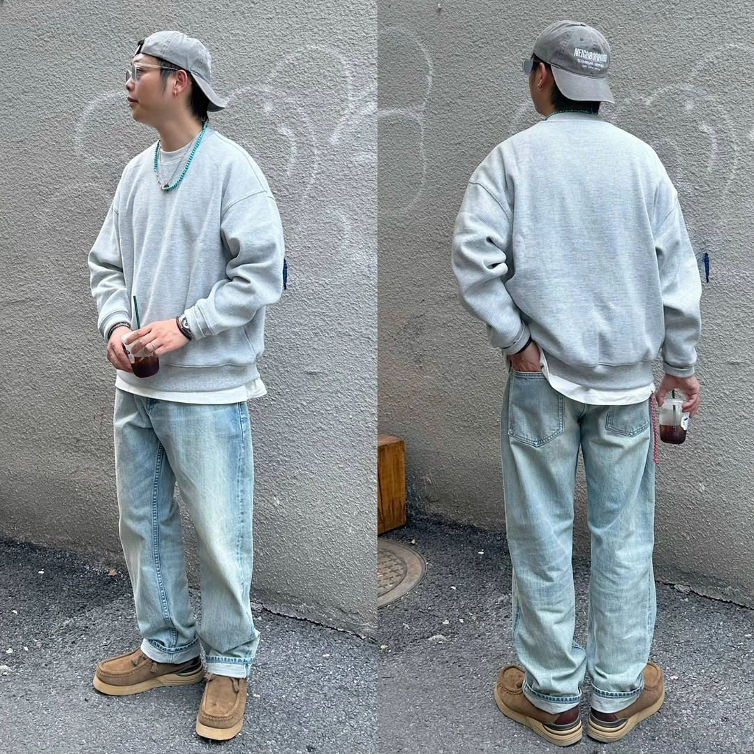 直筒！重磅赤耳蓝边14oz冰蓝501日系水洗做旧复古宽松浅蓝牛仔裤男