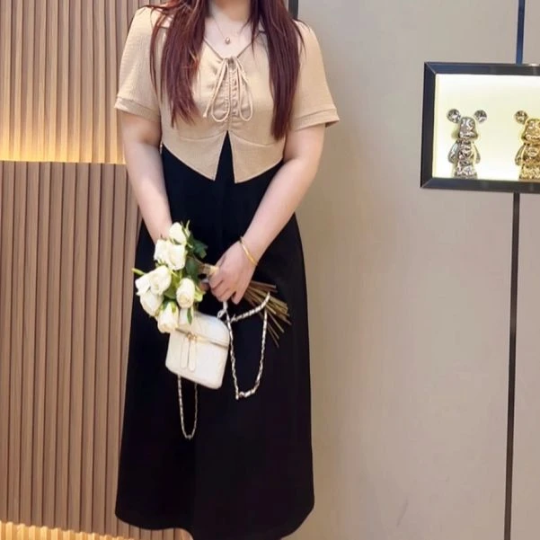 【青苍 婷哥定制】新款裙子高级感气质假两件A字连衣裙LPP61112