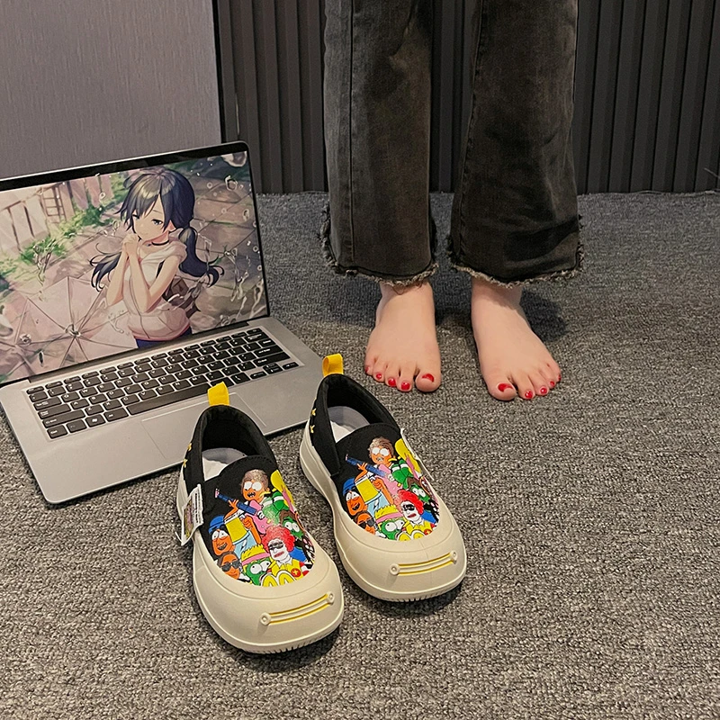 新款小众厚底帆布鞋一脚蹬鞋女韩版一脚蹬帆布鞋2025网红潮款女鞋