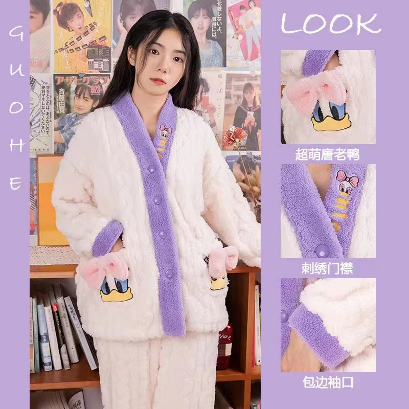 【7013新】睡衣女冬季宽松卡通可爱加绒保暖家居服可家居可外穿套装