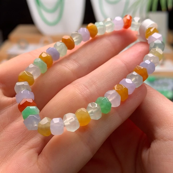 翡翠未镶嵌手串天然缅甸A货翡翠卡7mm