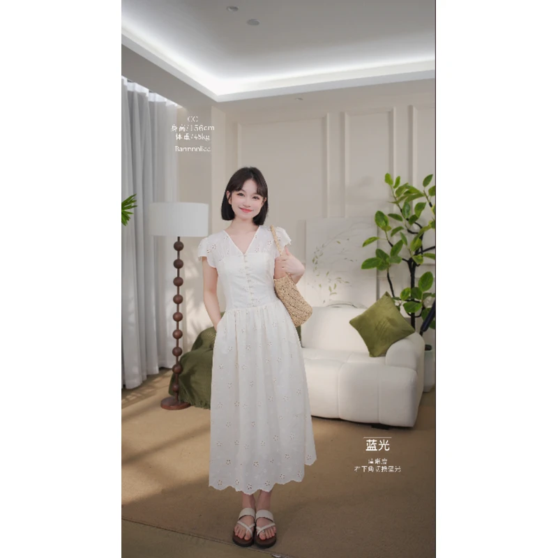 板栗西西【山茶漫记】夏时尚法式百搭显瘦短袖长裙小众设计连衣裙