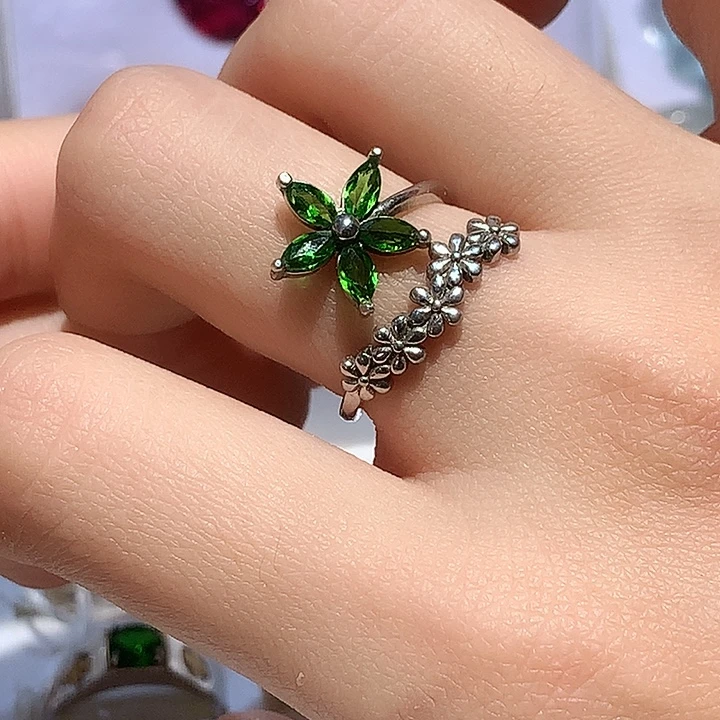 戒指透辉石银S925镶嵌