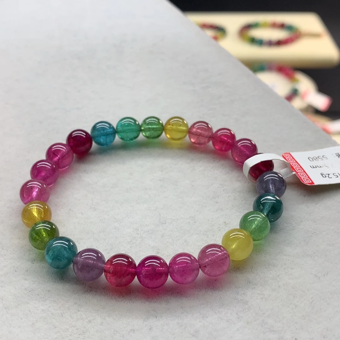 【闪购商品】未镶嵌手链碧玺彩虹色标单圈7.5