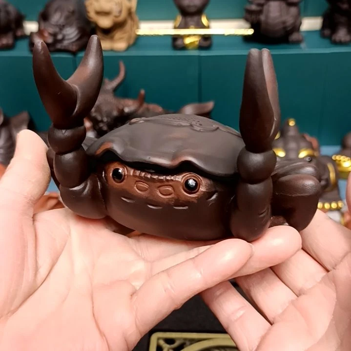 茶宠紫陶螃蟹过滤组合茶宠摆件