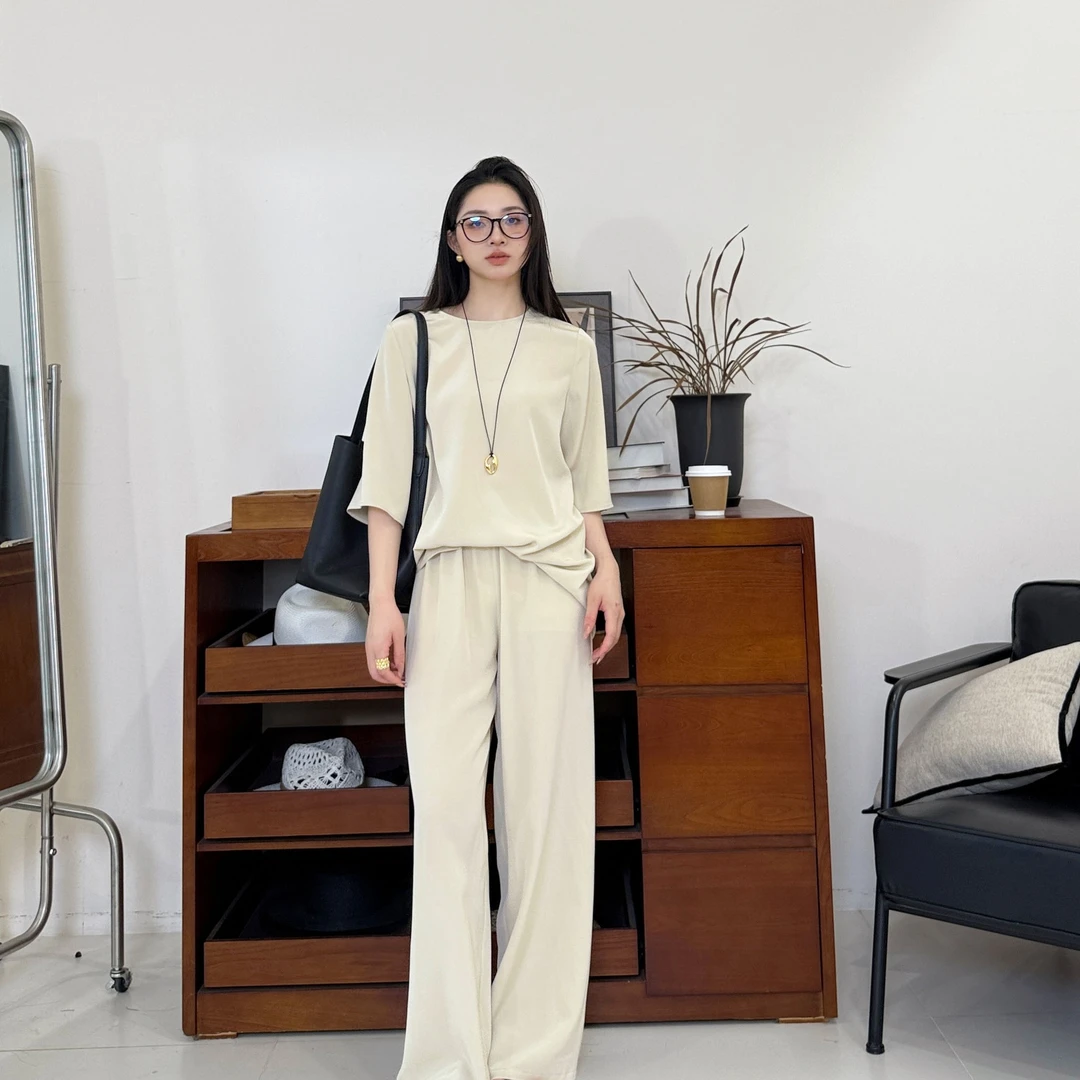 euri100桑蚕丝丨23姆米重绉极简风宽松短袖T恤上衣-MY5935