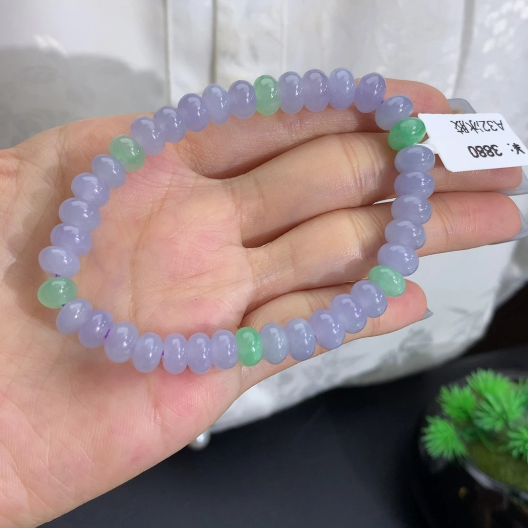 木***儿翡翠未镶嵌手串卡7-8冰胶紫鼓珠手串