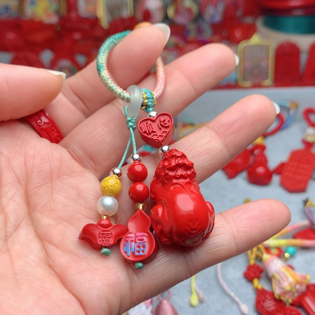 天然辰砂工艺品朱砂钥匙扣包包挂