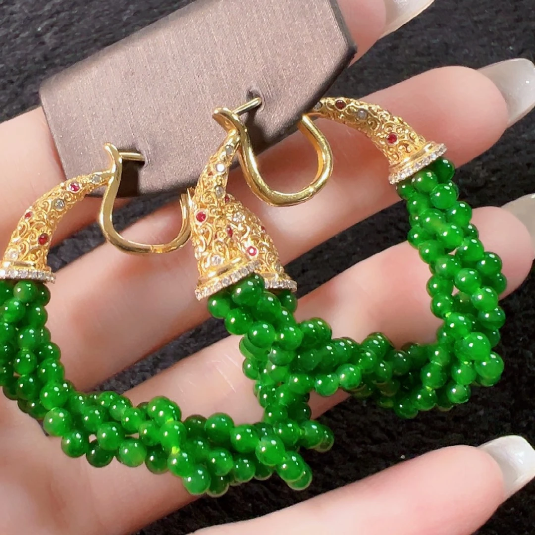 翡翠18K金镶嵌耳饰签收后24小时鉴赏期，过时不退