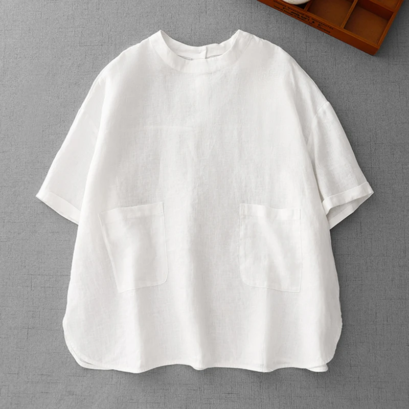设计感时尚简约圆领口袋短袖T恤女夏季新款休闲百搭宽松显瘦衬衫