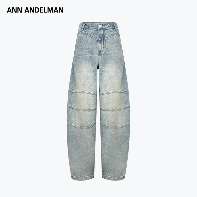 ANN ANDELMAN秋季分割线气球牛仔裤复古拼接阔腿裤街头弯刀裤