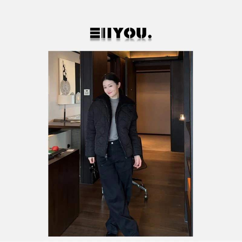 【ENYOU定制】冬装上新 黑色菱格两穿棉服