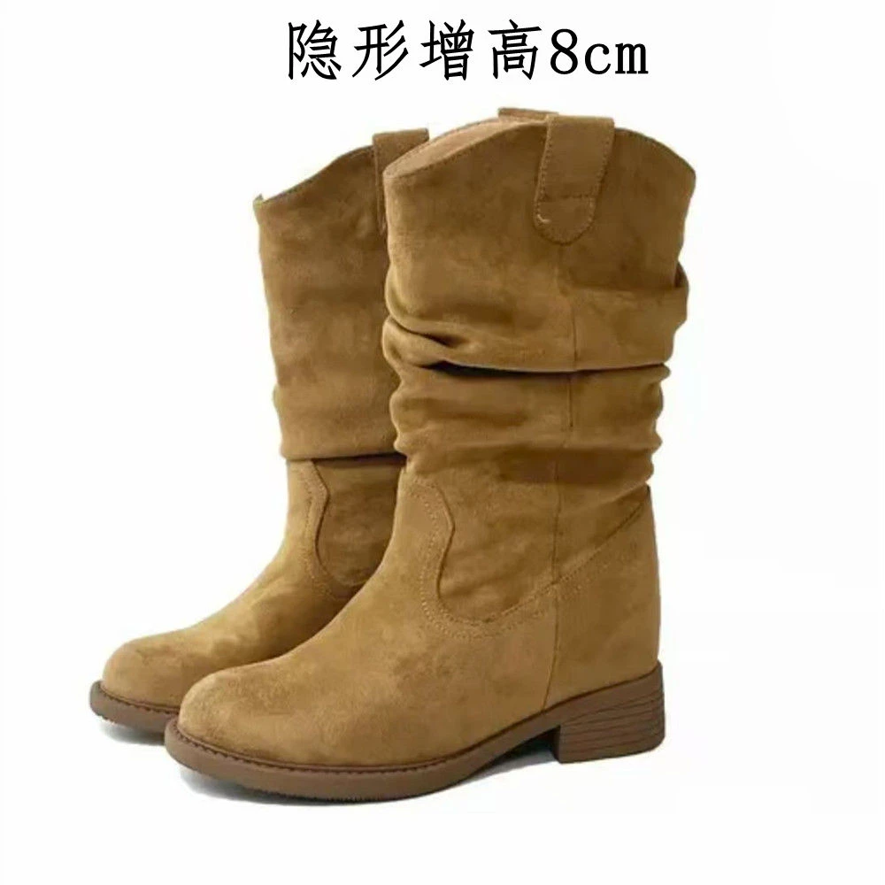 小个子专属内增高8CM马丁靴女士透气百搭潮流西部牛仔靴中筒靴子