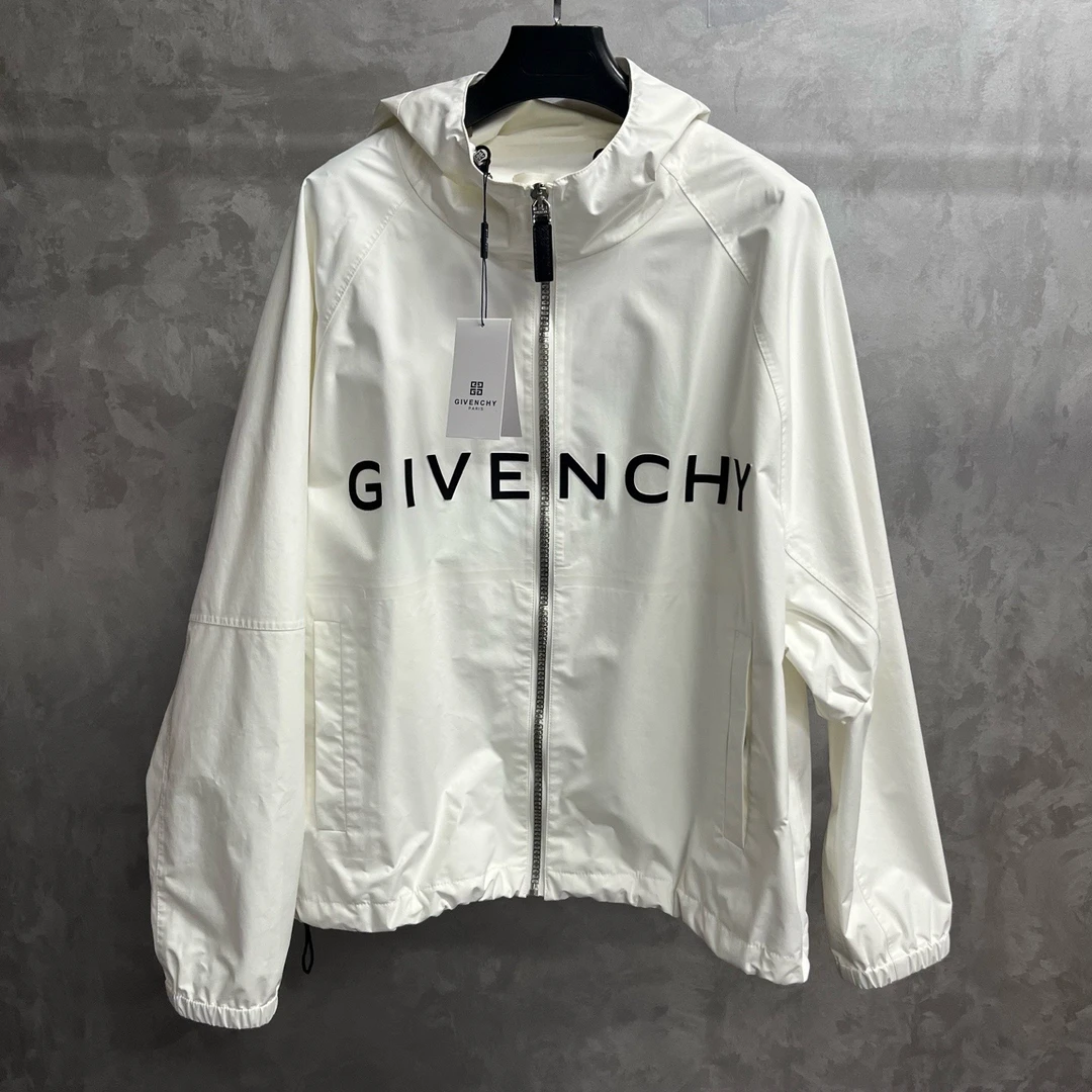未使用 Givenchy/纪梵希 白色胸前Logo印花连帽夹克外套/50