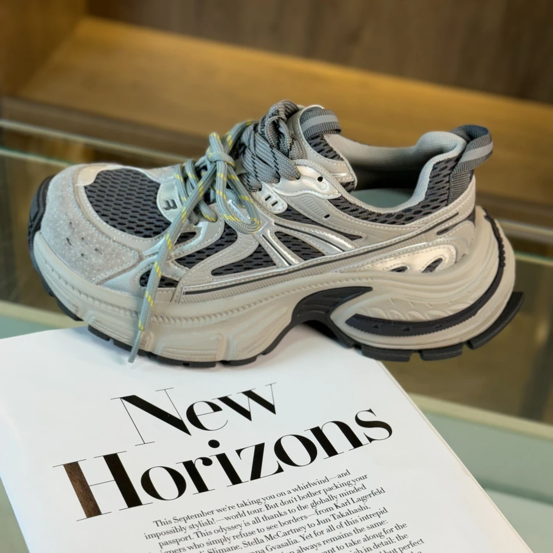 2025秋冬新款跟高5cm真皮老爹鞋女网面透气百搭休闲跑步运动鞋