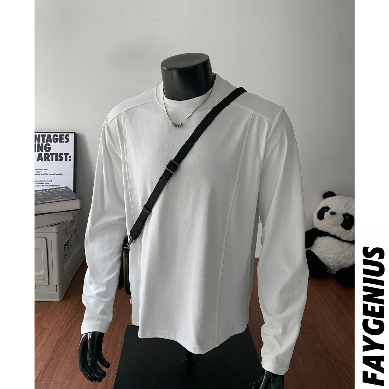 美式cleanfit解构拼接重磅长袖t恤春秋百搭速干内搭打底宽松上衣