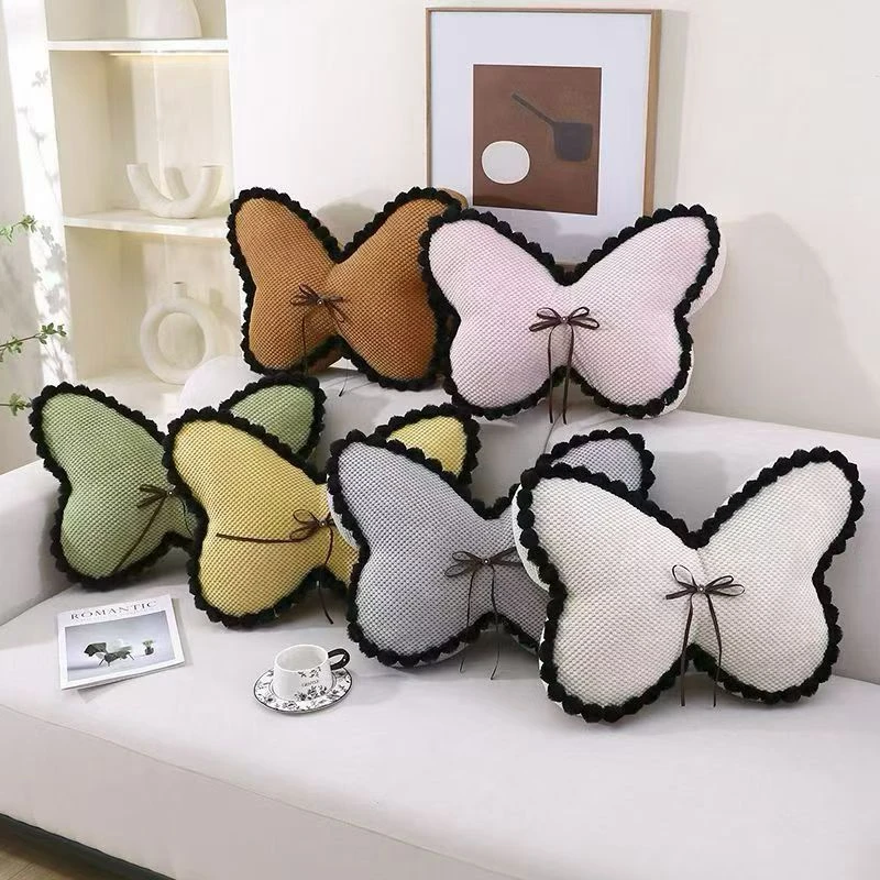 蝴蝶抱枕ins风简约少女心毛绒靠垫床头沙发卧室飘窗腰靠装饰靠枕