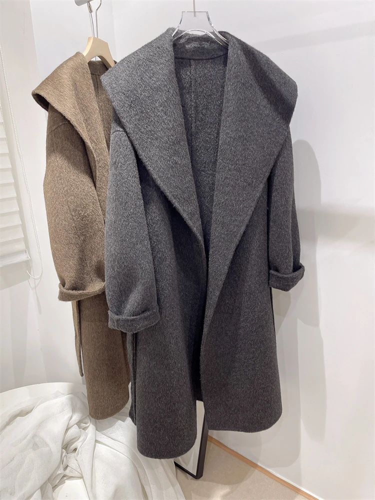 清货价~8105-骆驼绒~中长~廓形阔版长毛厚款双面羊绒大衣女