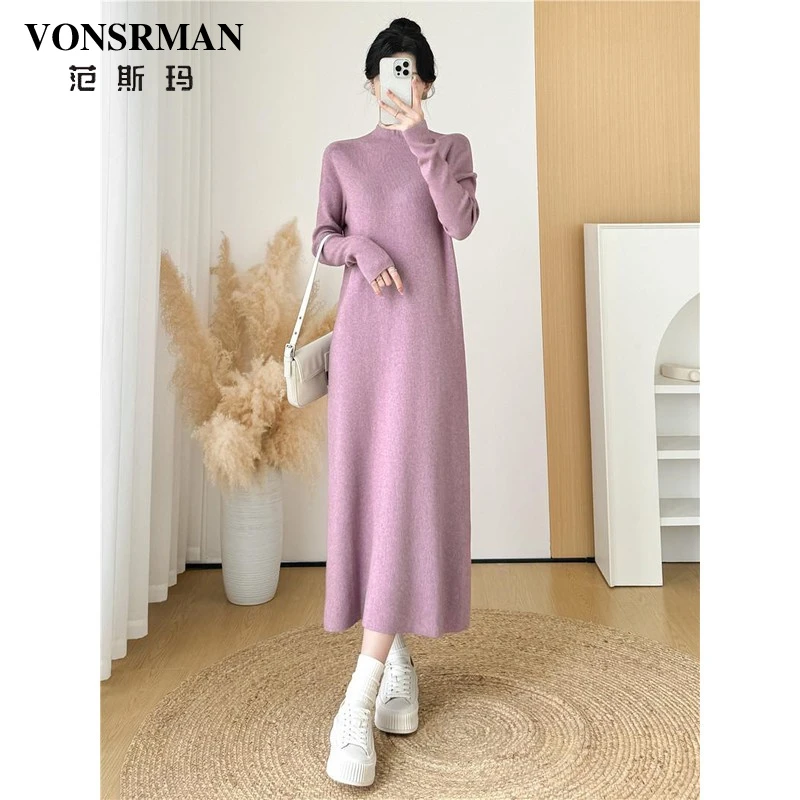 半高领打底连衣裙女2025秋季新款时尚韩版高级感气质宽松显瘦长裙