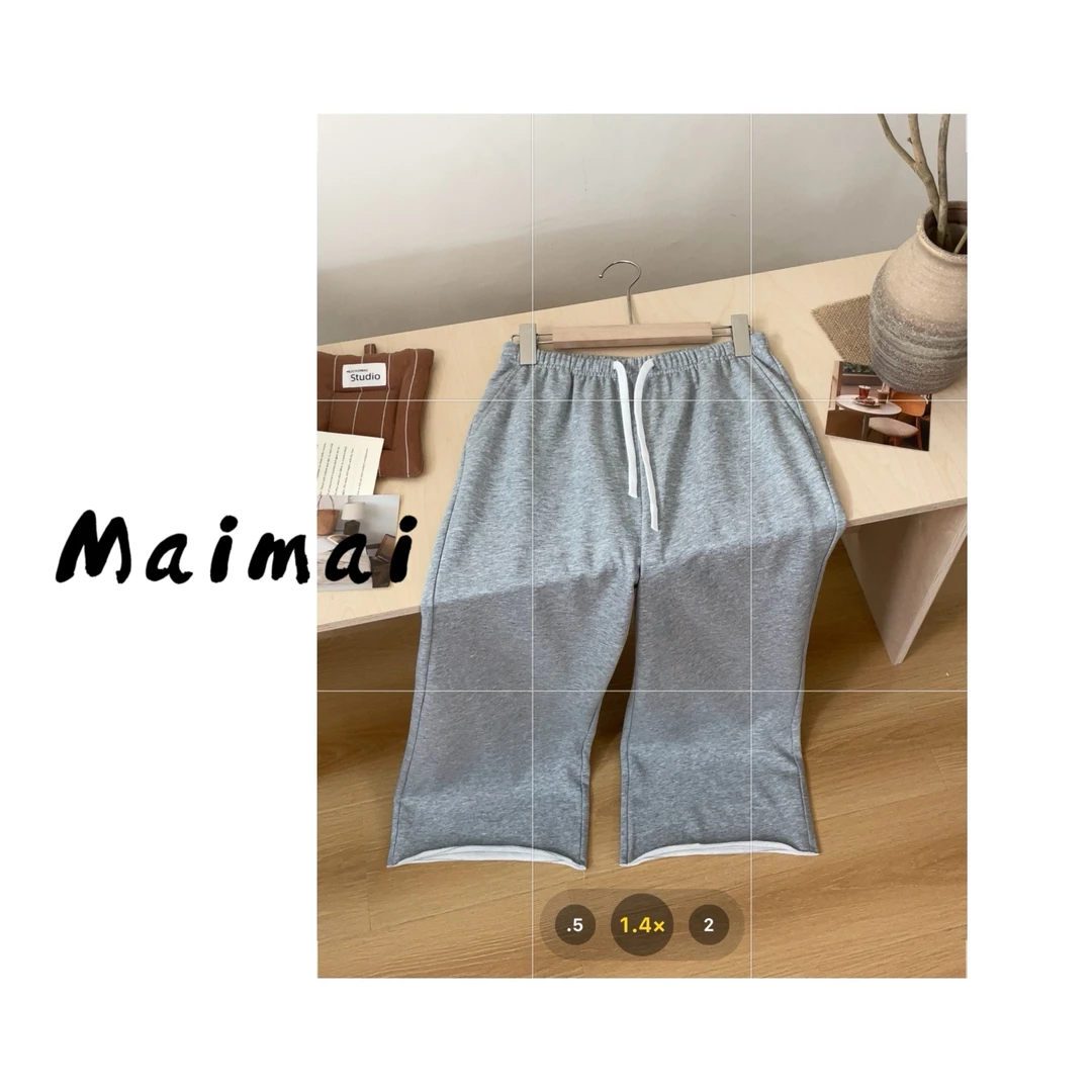 买买【小破裤】韩系简约全松紧毛圈微喇卫裤休闲裤