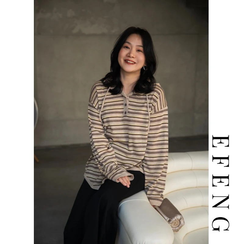 EFENGGW  条纹羊毛衫休闲风春秋套头百搭家居服宽松82003