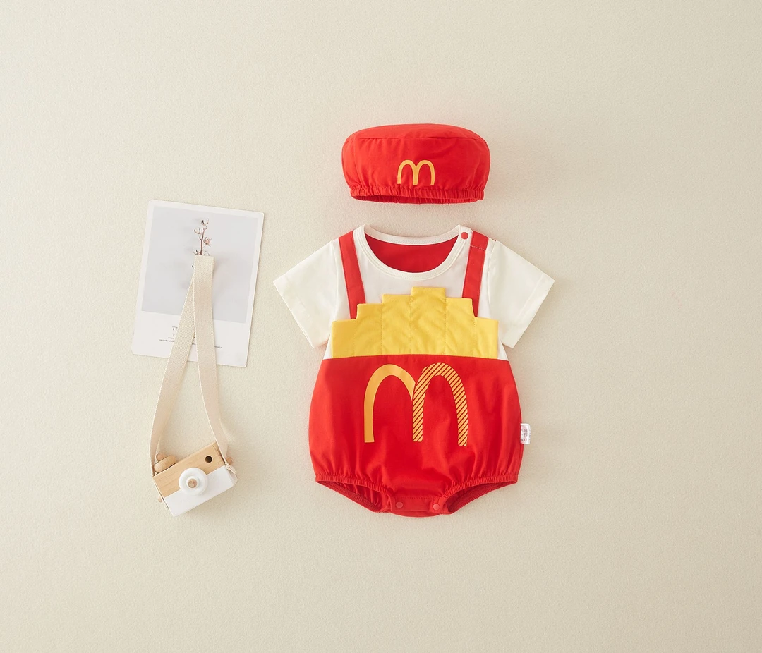 网红夏天婴儿衣服假两件三角短袖包屁衣宝宝夏装纯棉满月哈衣套装