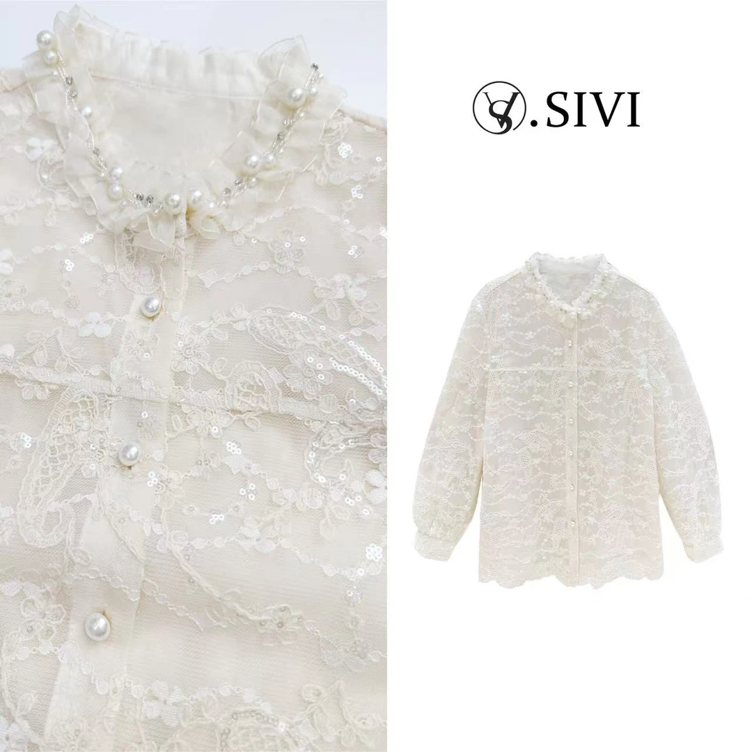 熙薇【‌春光明媚】2025春季新款时尚休闲蕾丝衬衣H1222