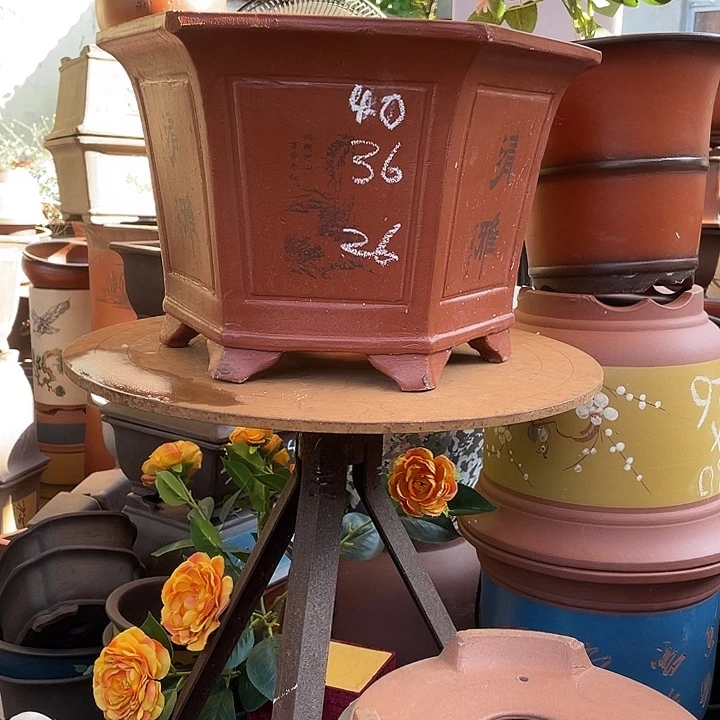 40红清雅六方花盆紫砂花盆