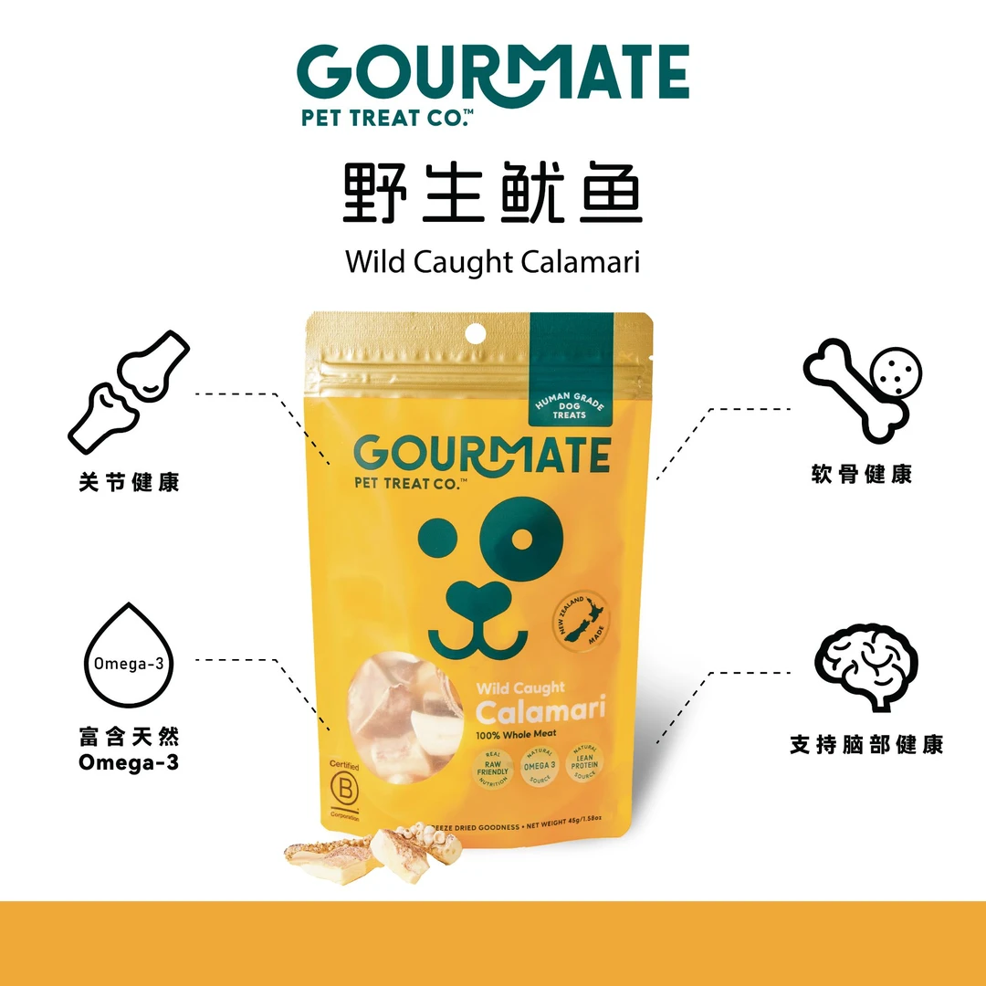 GOURMATE猫狗零食冻干新西兰进口野生捕捞鱿鱼原切低脂体重控制