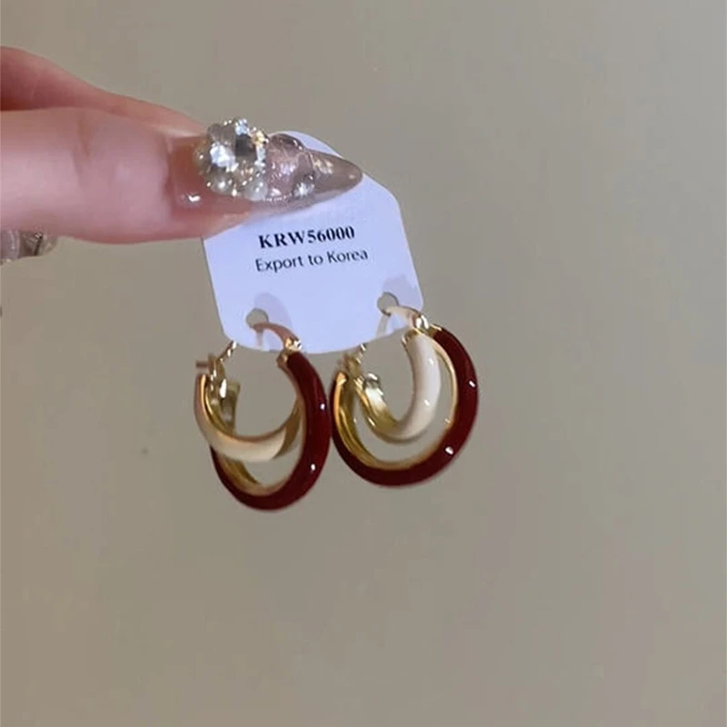 铜合金耳饰 法式复古双层撞色耳环女时尚小众设计感气质百搭耳饰