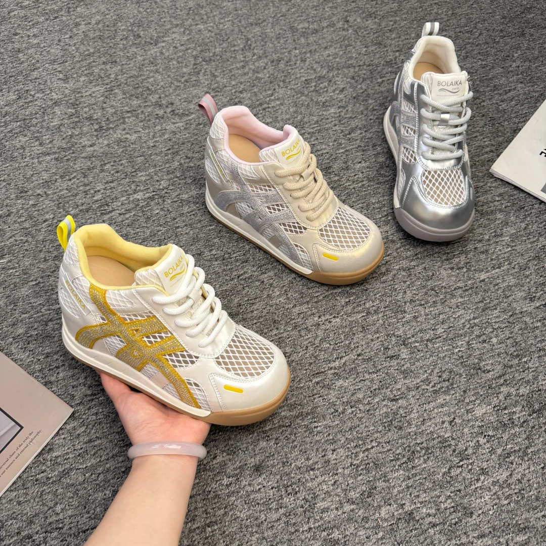 增高9cm春夏季运动厚底德迅鞋系带内增高女鞋真皮百搭圆头女鞋